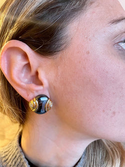 Bulgari Diamond Hematite 18 Karat Yellow Gold Earrings - Castafiore