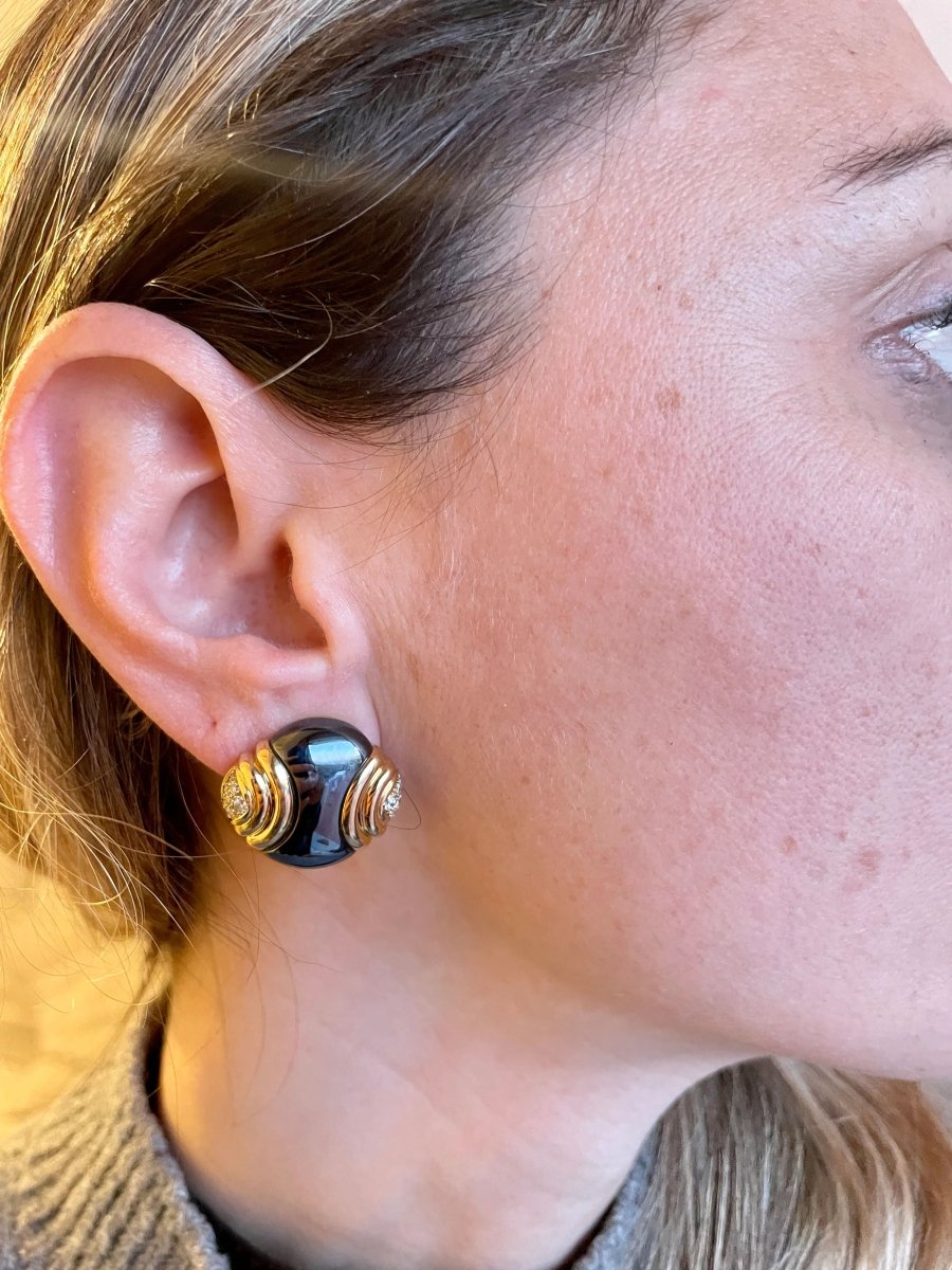 Bulgari Diamond Hematite 18 Karat Yellow Gold Earrings - Castafiore