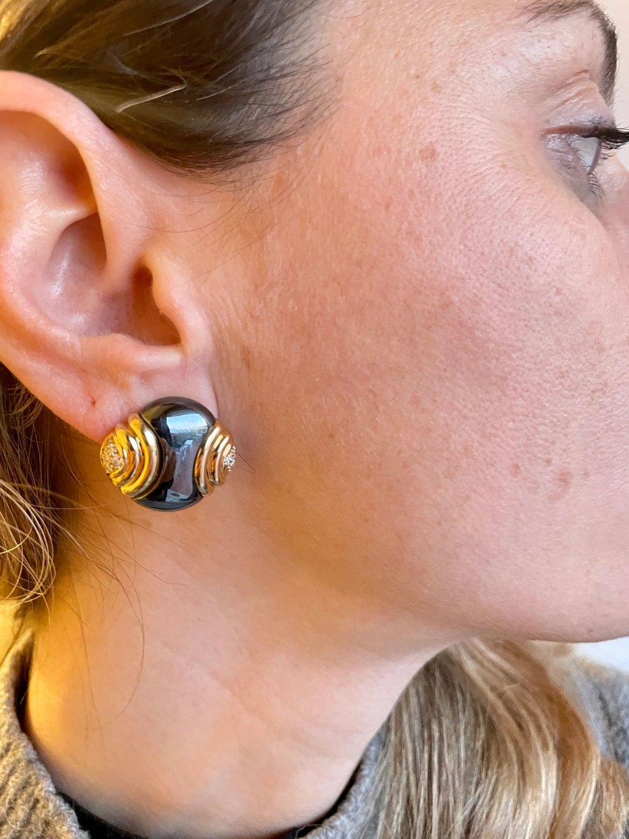 Bulgari Diamond Hematite 18 Karat Yellow Gold Earrings - Castafiore