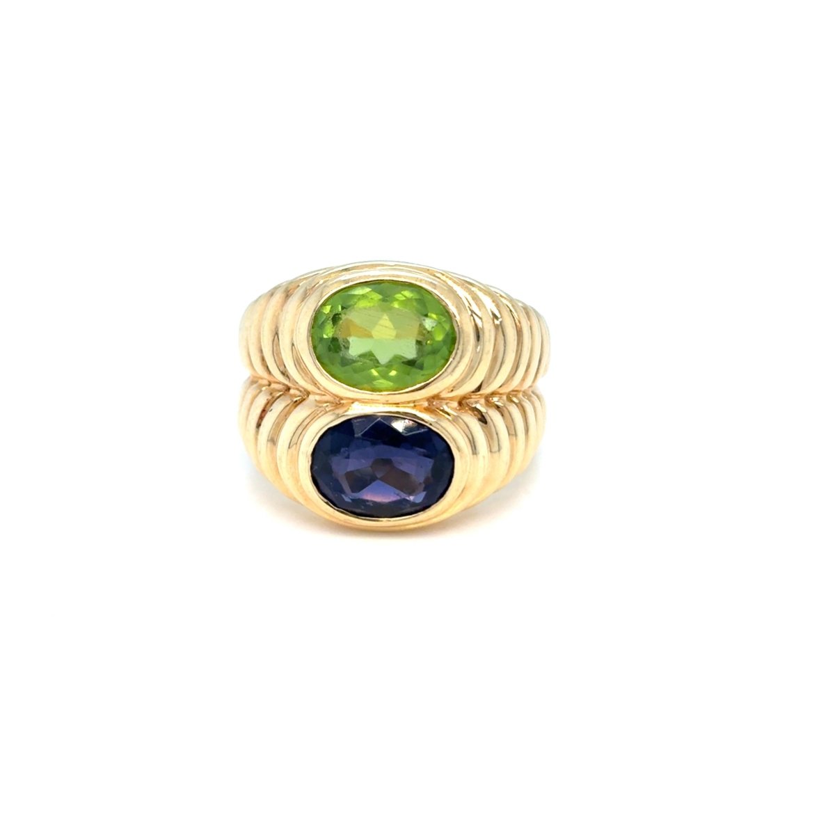 Bulgari Doppio Baccellato Blue Iolite & Peridot Gold Ring - Castafiore