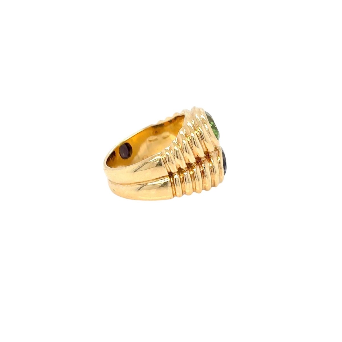 Bulgari Doppio Baccellato Blue Iolite & Peridot Gold Ring - Castafiore
