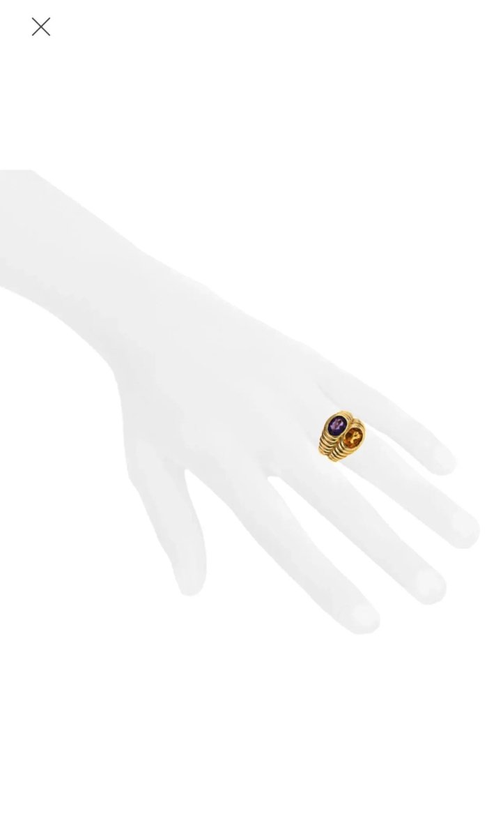 Bulgari Doppio Baccellato Citrine & Amethyst Gold Ring - Castafiore