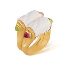 Bulgari Doppio Chandra Porcelain Tourmaline Peridot Gold Ring - Castafiore