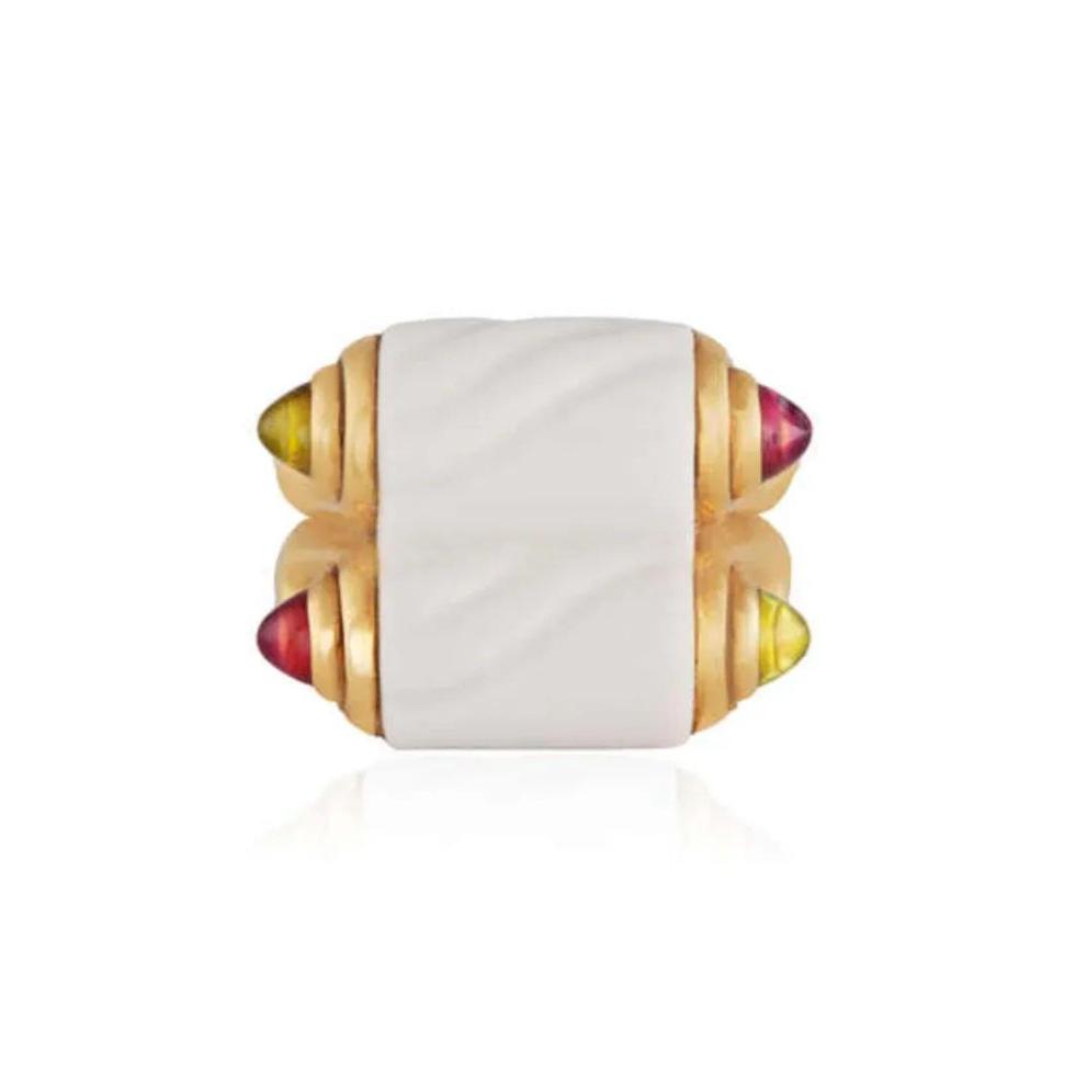 Bulgari Doppio Chandra Porcelain Tourmaline Peridot Gold Ring - Castafiore