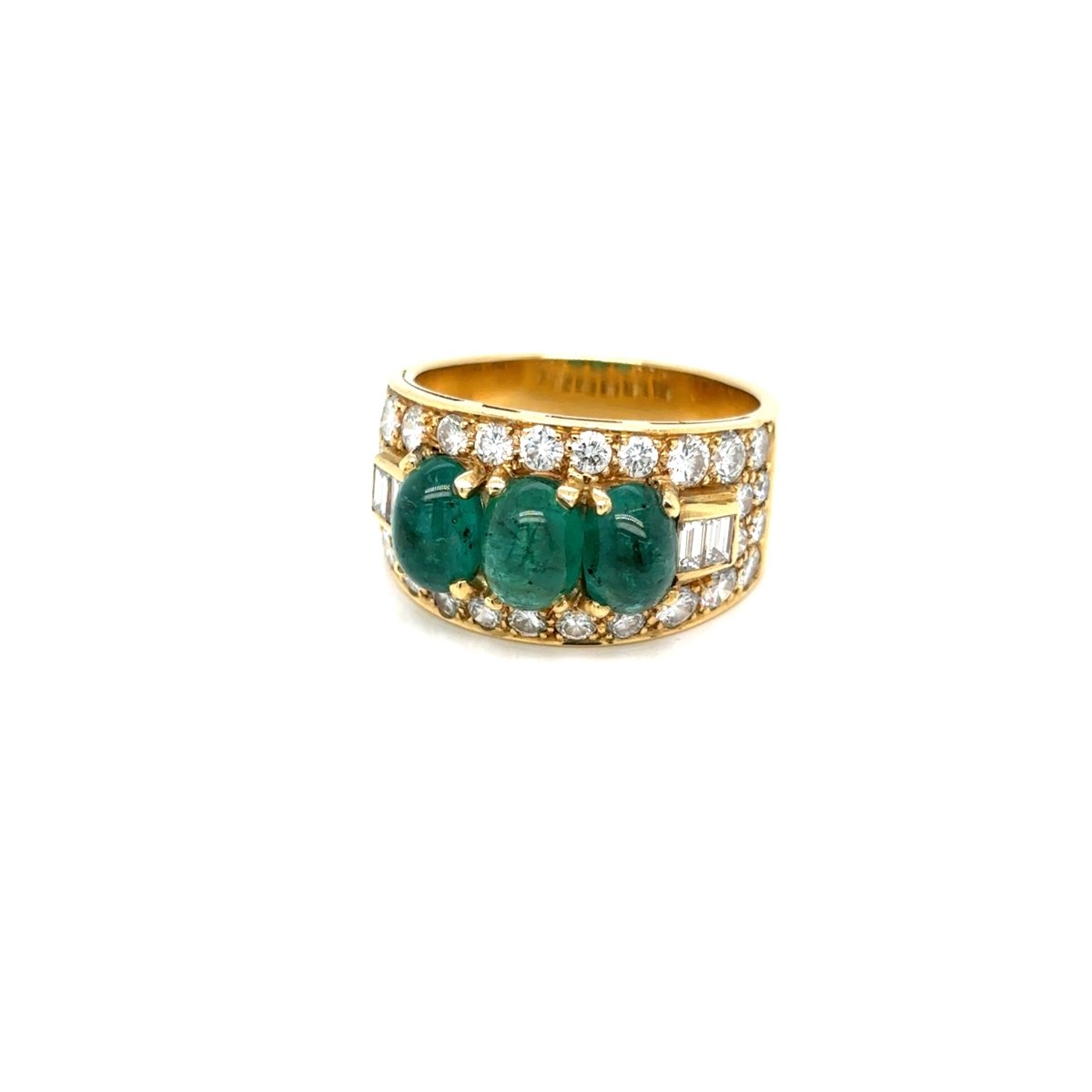 Bulgari Emerald Diamond Trombino Gold ring, CA. 1970s - Castafiore