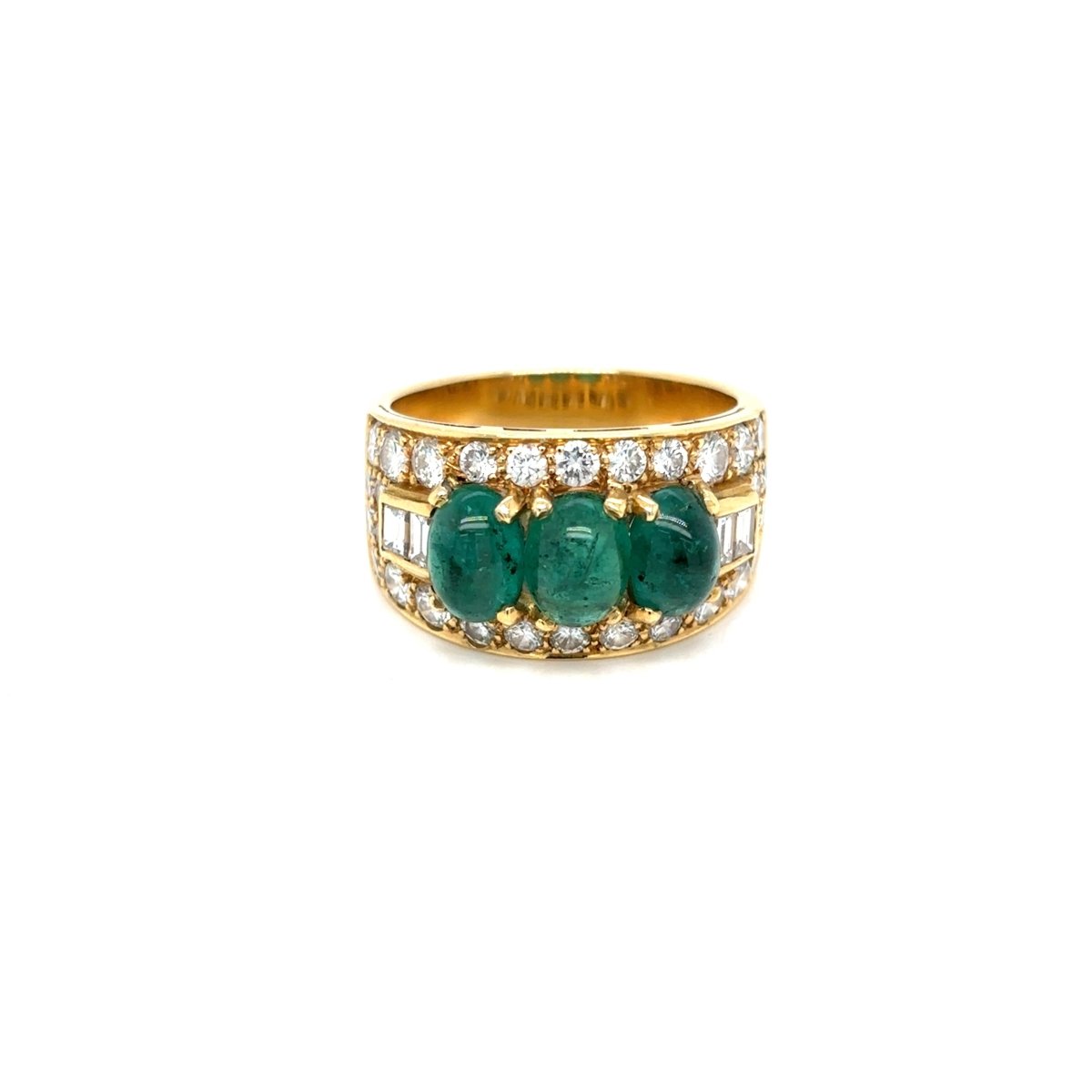 Bulgari Emerald Diamond Trombino Gold ring, CA. 1970s - Castafiore