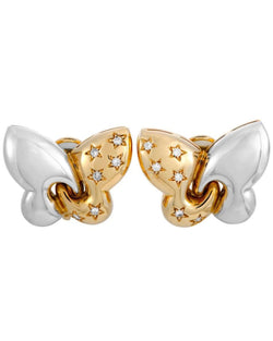 Bulgari Farfalle Diamond White and Yellow Gold Butterfly Clip - On Earrings - Castafiore