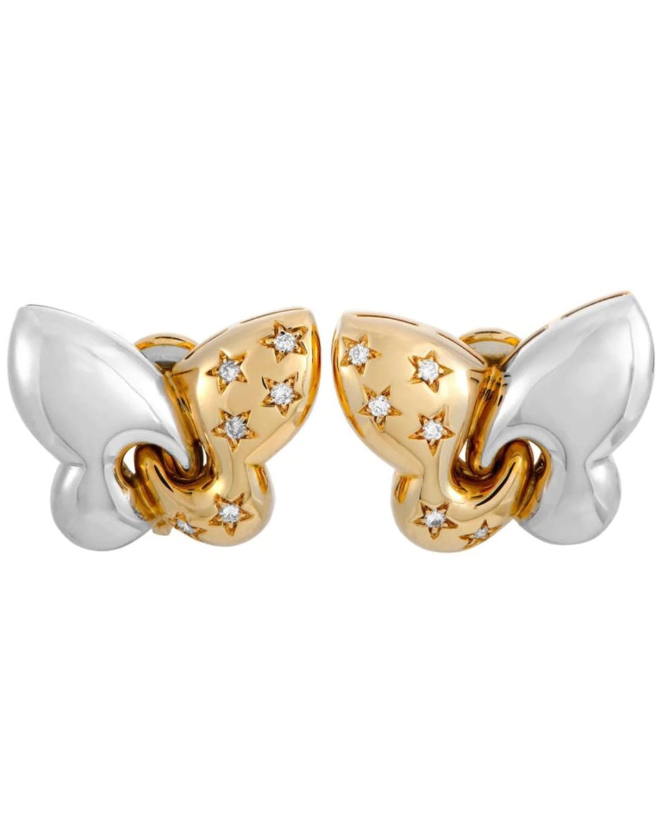 Bulgari Farfalle Diamond White and Yellow Gold Butterfly Clip - On Earrings - Castafiore