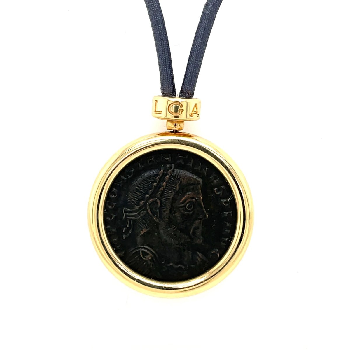 Bulgari Monete Constantinus Coin Black Lace Yellow Gold Pendant Necklace - Castafiore