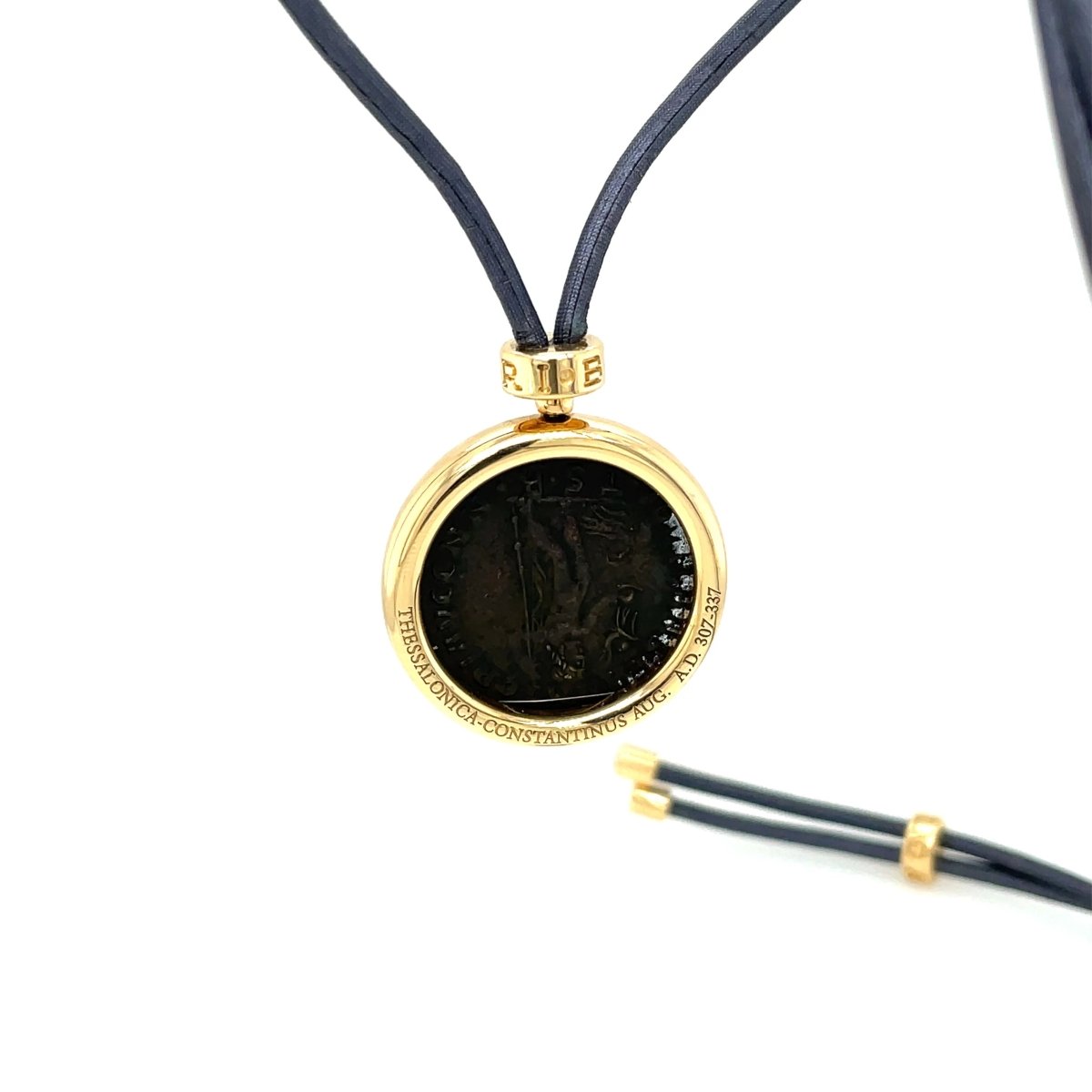 Bulgari Monete Constantinus Coin Black Lace Yellow Gold Pendant Necklace - Castafiore