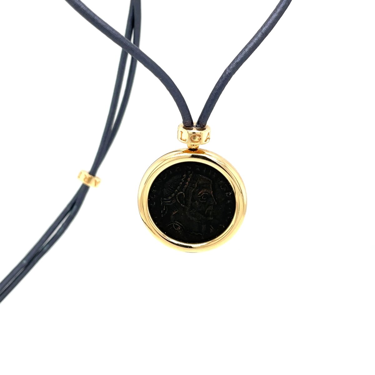 Bulgari Monete Constantinus Coin Black Lace Yellow Gold Pendant Necklace - Castafiore