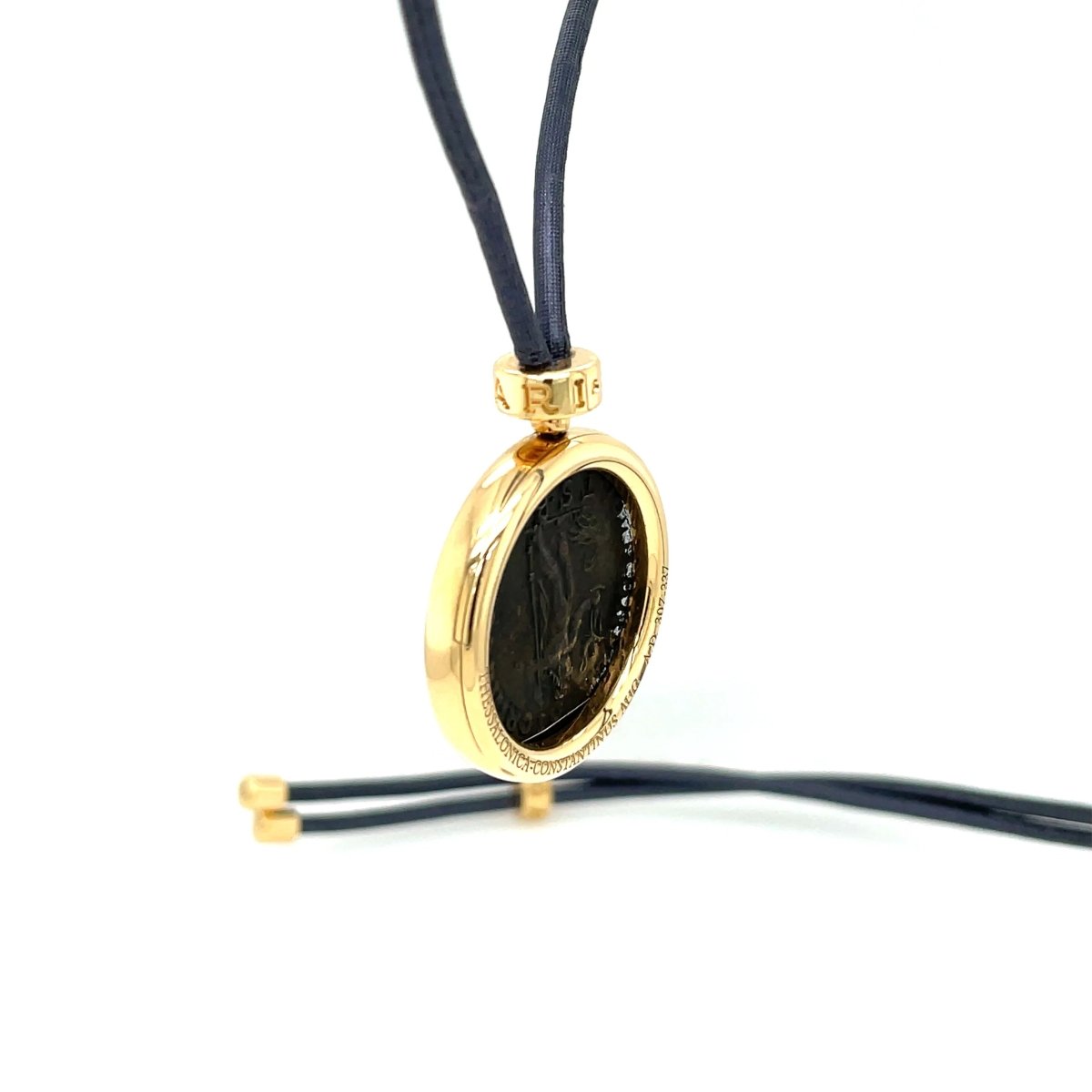 Bulgari Monete Constantinus Coin Black Lace Yellow Gold Pendant Necklace - Castafiore