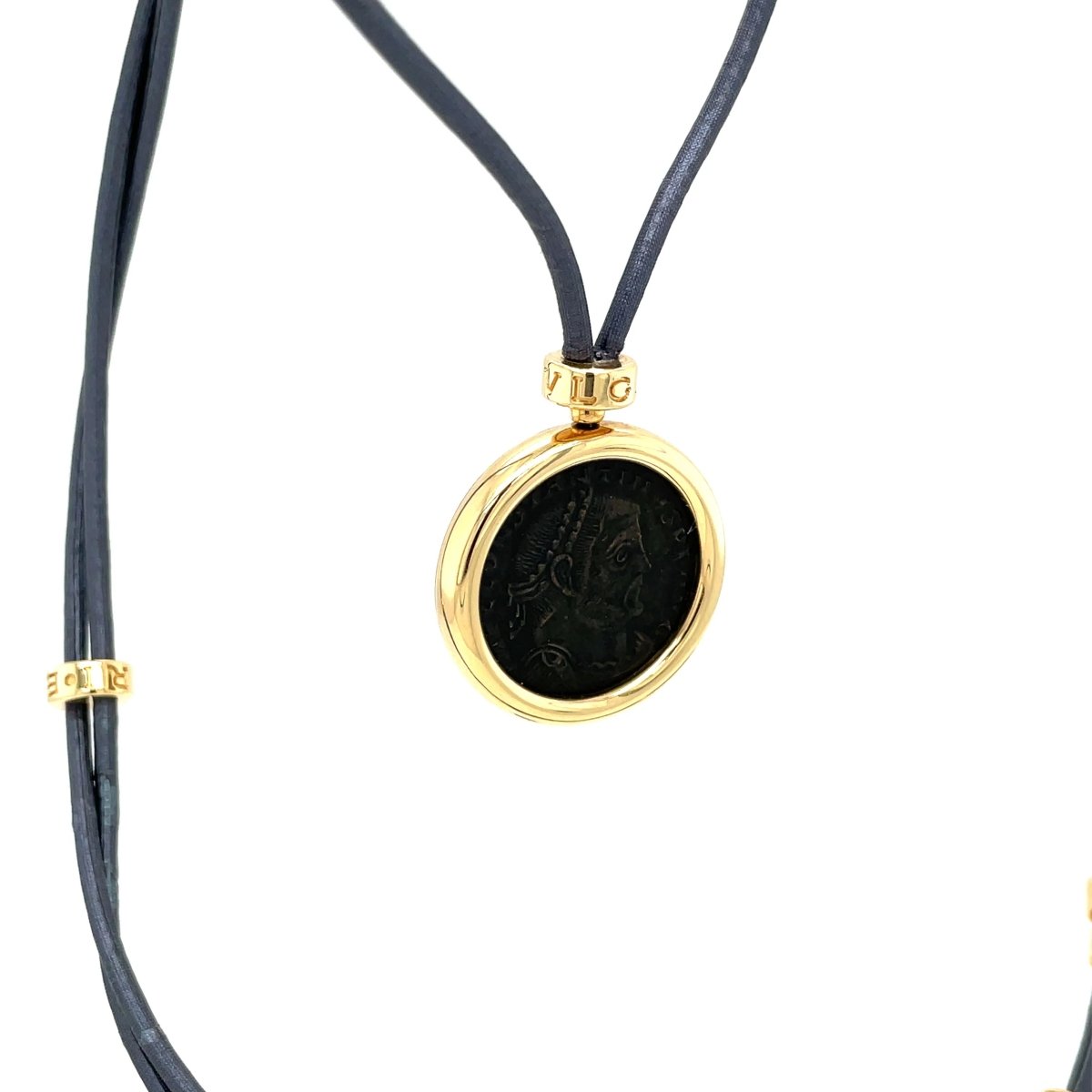 Bulgari Monete Constantinus Coin Black Lace Yellow Gold Pendant Necklace - Castafiore