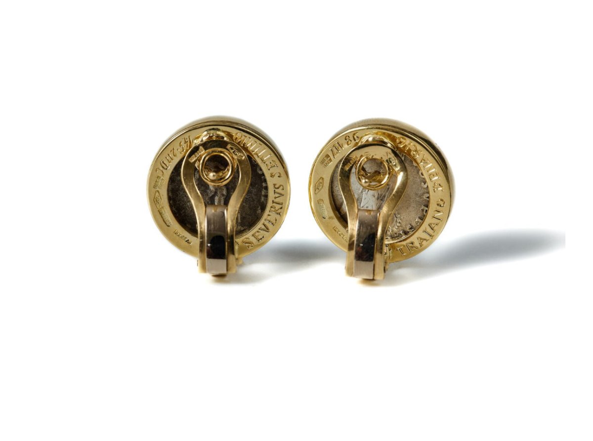 Bulgari Monete Gold Rare Ancient Silver Coin Earrings - Castafiore