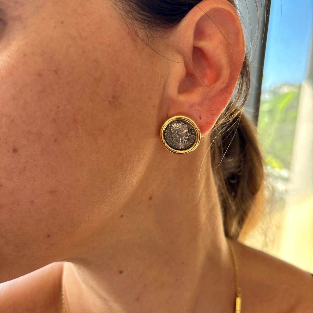 Bulgari Monete Gold Rare Ancient Silver Coin Earrings - Castafiore