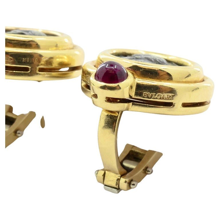 Bulgari Monete Ruby Gold Rare Ancient Silver Coin Earrings - Castafiore