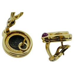 Bulgari Monete Ruby Gold Rare Ancient Silver Coin Earrings - Castafiore