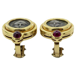 Bulgari Monete Ruby Gold Rare Ancient Silver Coin Earrings - Castafiore