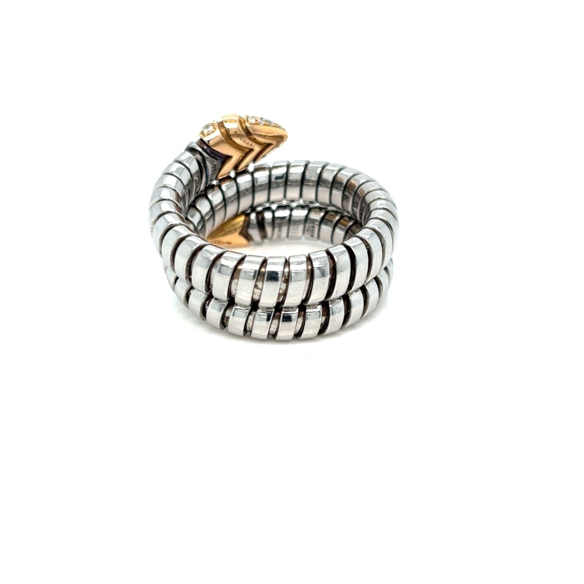 Bulgari Serpenti Tubogas Ring in Steel, Rose Gold and Diamonds - Castafiore