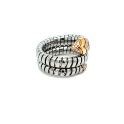 Bulgari Serpenti Tubogas Ring in Steel, Rose Gold and Diamonds - Castafiore