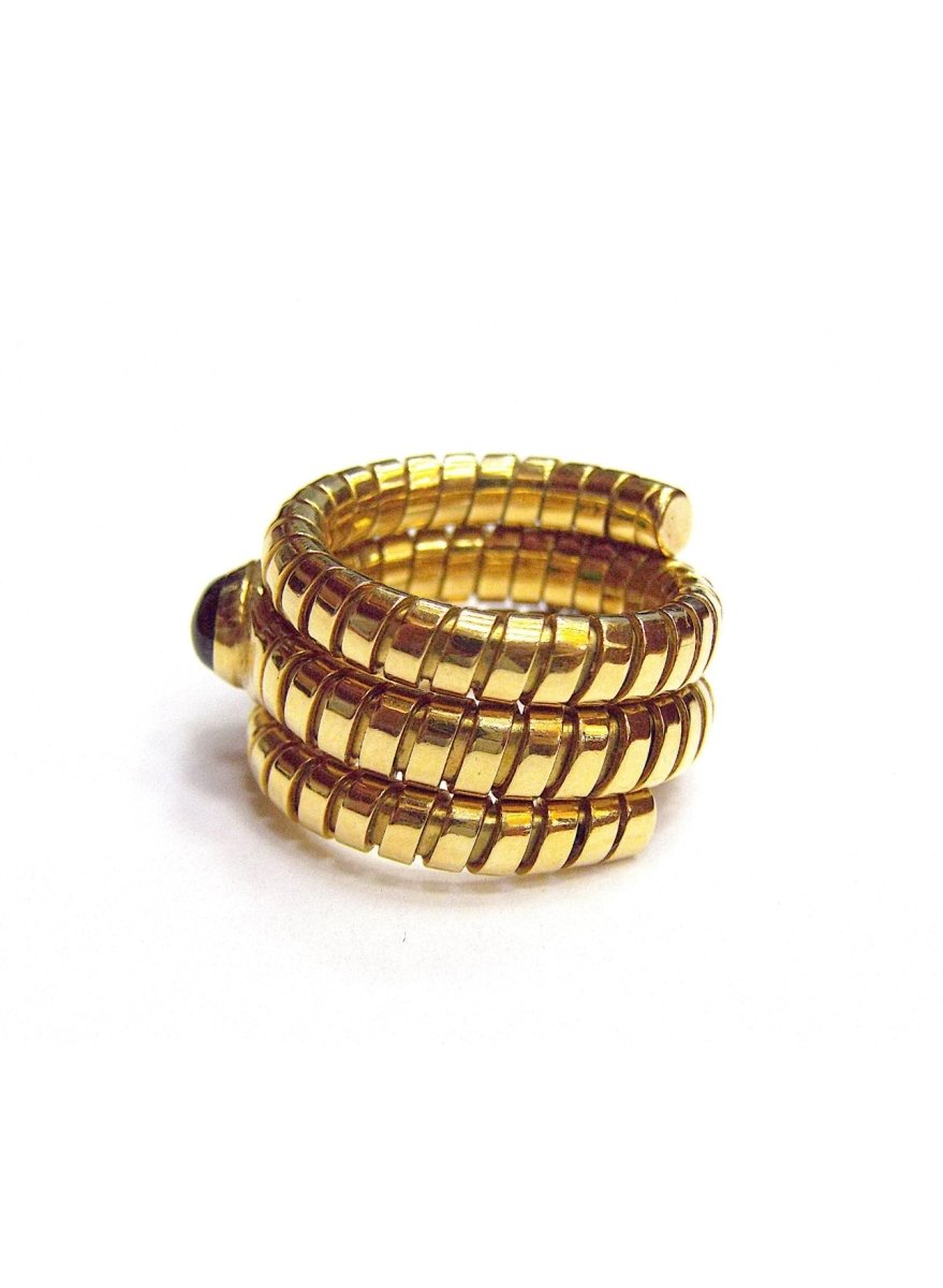 Bulgari Tubogas Serpenti Peridot 18k Yellow Gold 3 - Row Ring - Castafiore