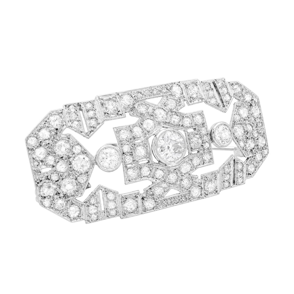 Broche Art Déco en platine, or blanc et diamants.