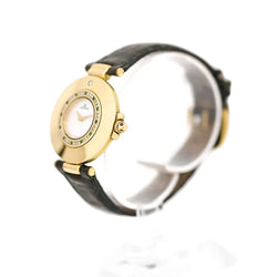 JAEGER-LECOULTRE watch in yellow gold, Mother-of-pearl, leather, emeralds, and diamonds