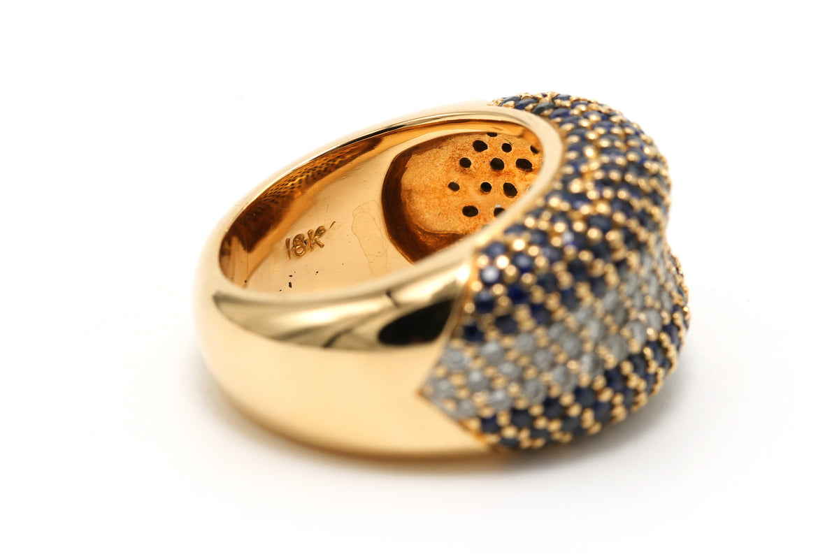 "Dôme" Ring in Yellow Gold, Sapphires, and Diamonds