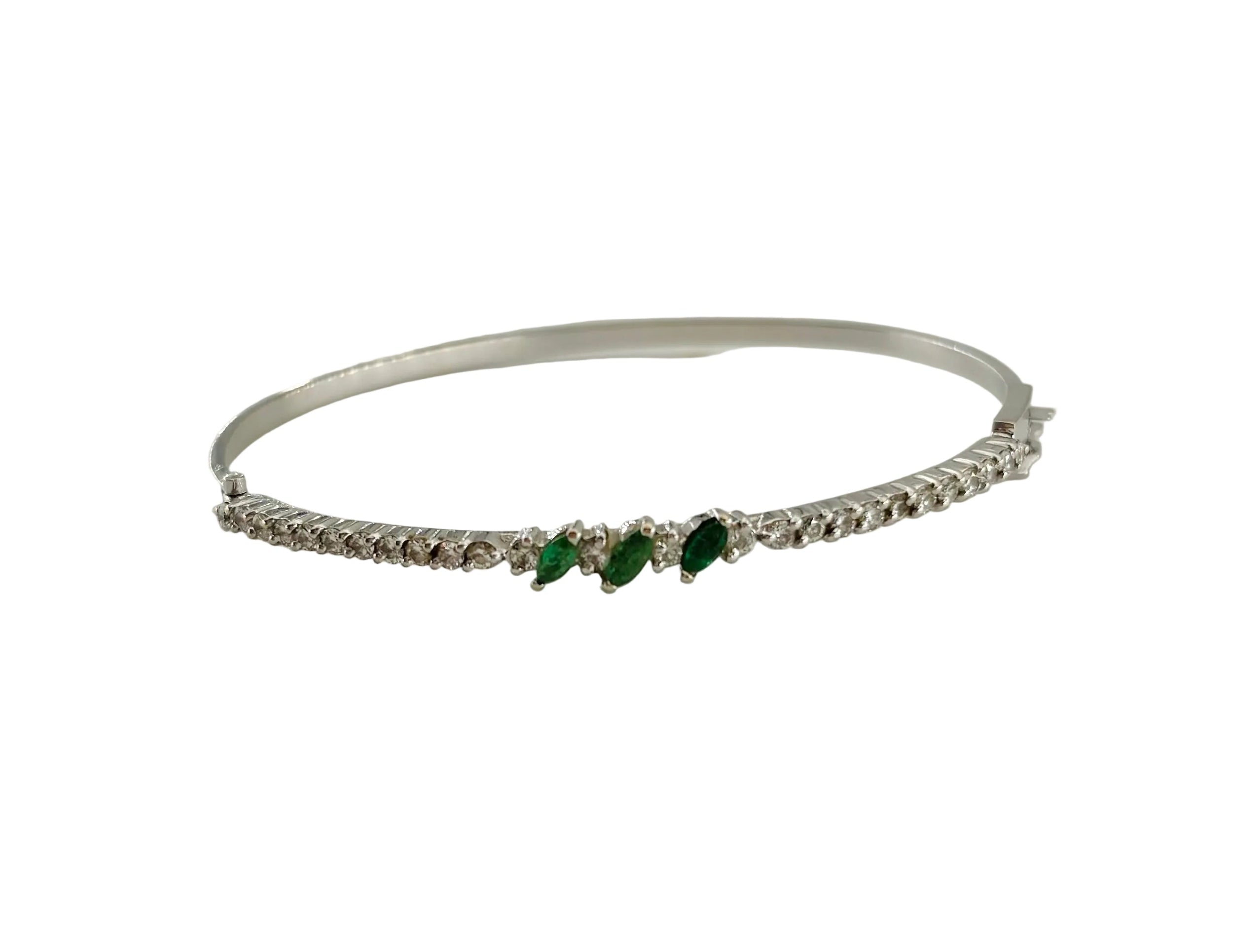 White Gold Bangle Bracelet with Emeralds and Diamonds