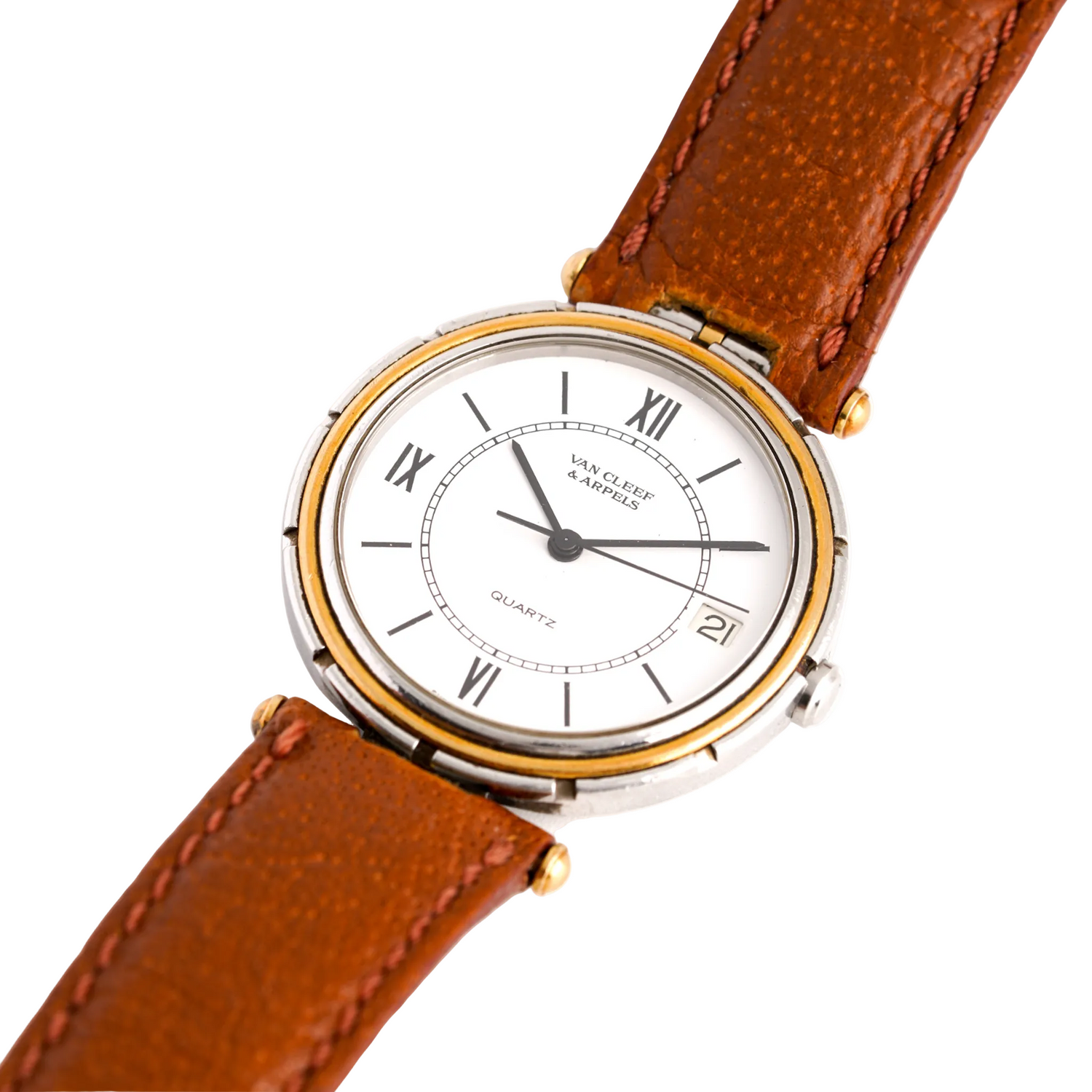VAN CLEEF & ARPELS "PA 49" GM Watch in yellow gold, stainless steel, and leather