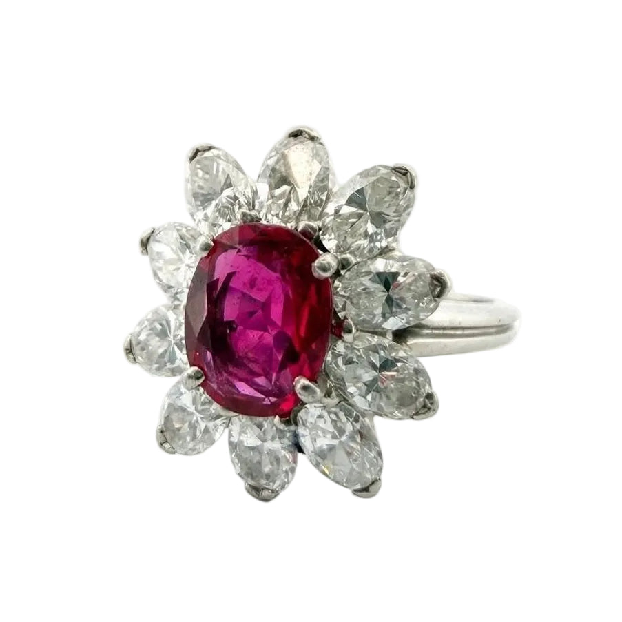 Marguerite Ring in Platinum, Ruby, and Diamonds