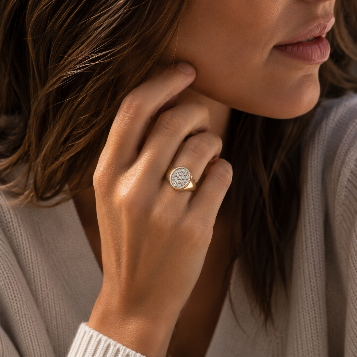 Yellow Gold Signet Ring with Diamonds