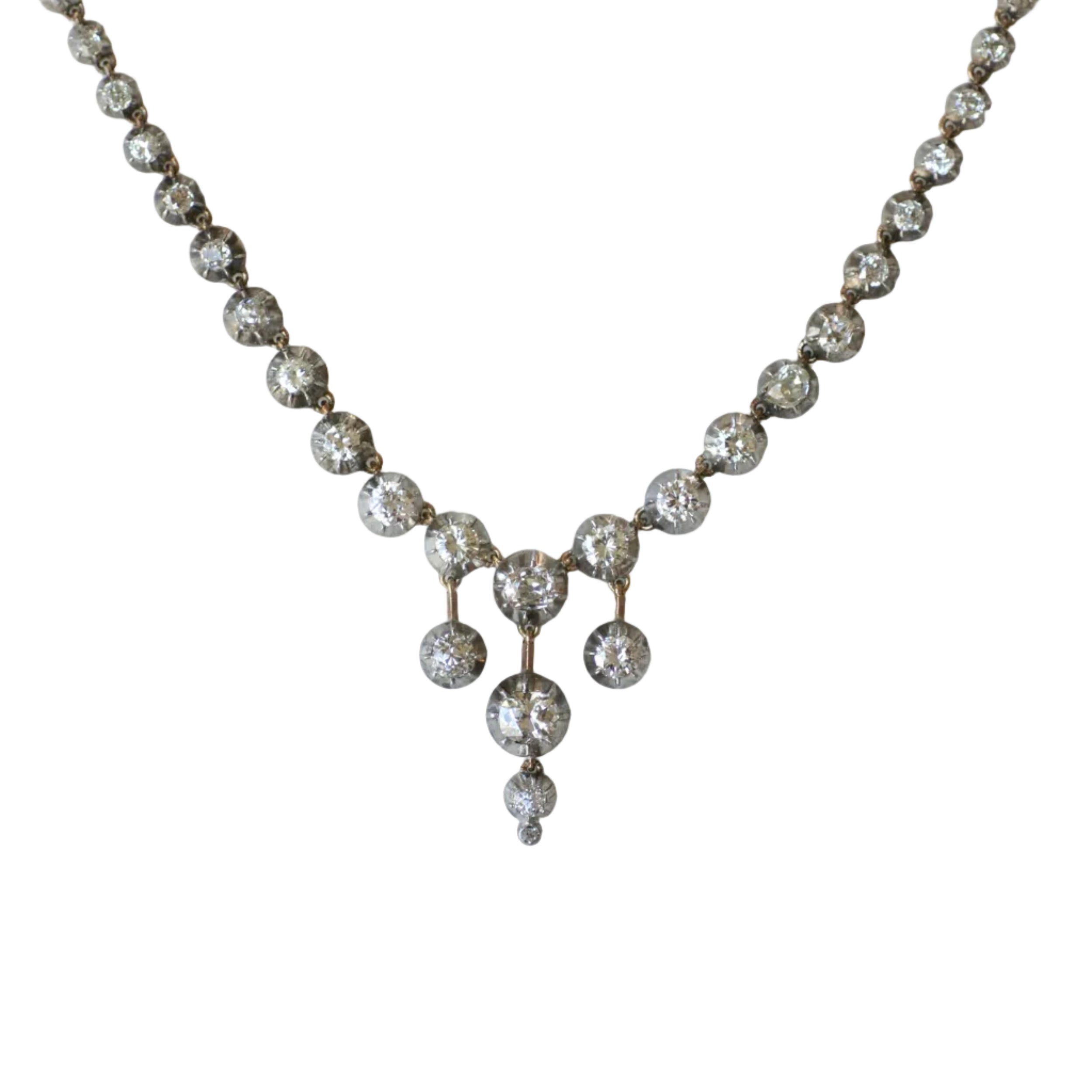 Collier Rivière en or jaune, or rose, argent et diamants