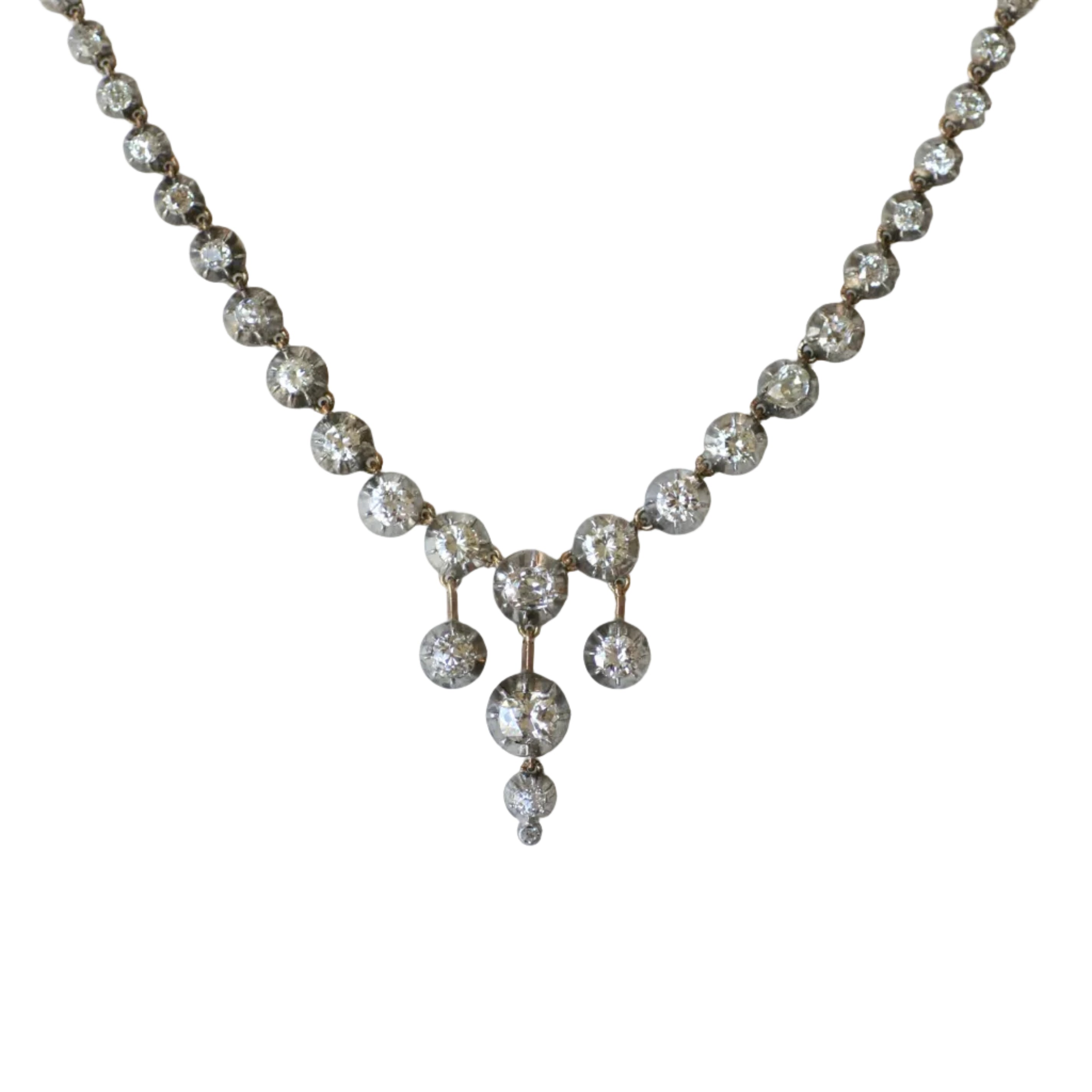Collier Rivière en or jaune, or rose, argent et diamants