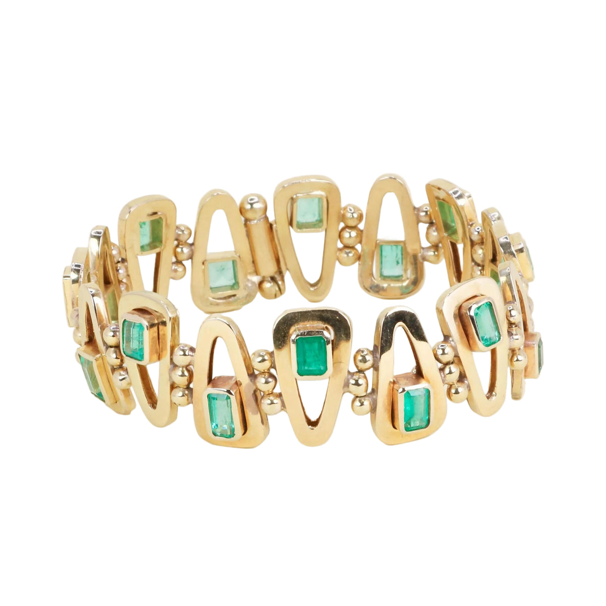 Yellow Gold Link Bracelet with Emeralds
