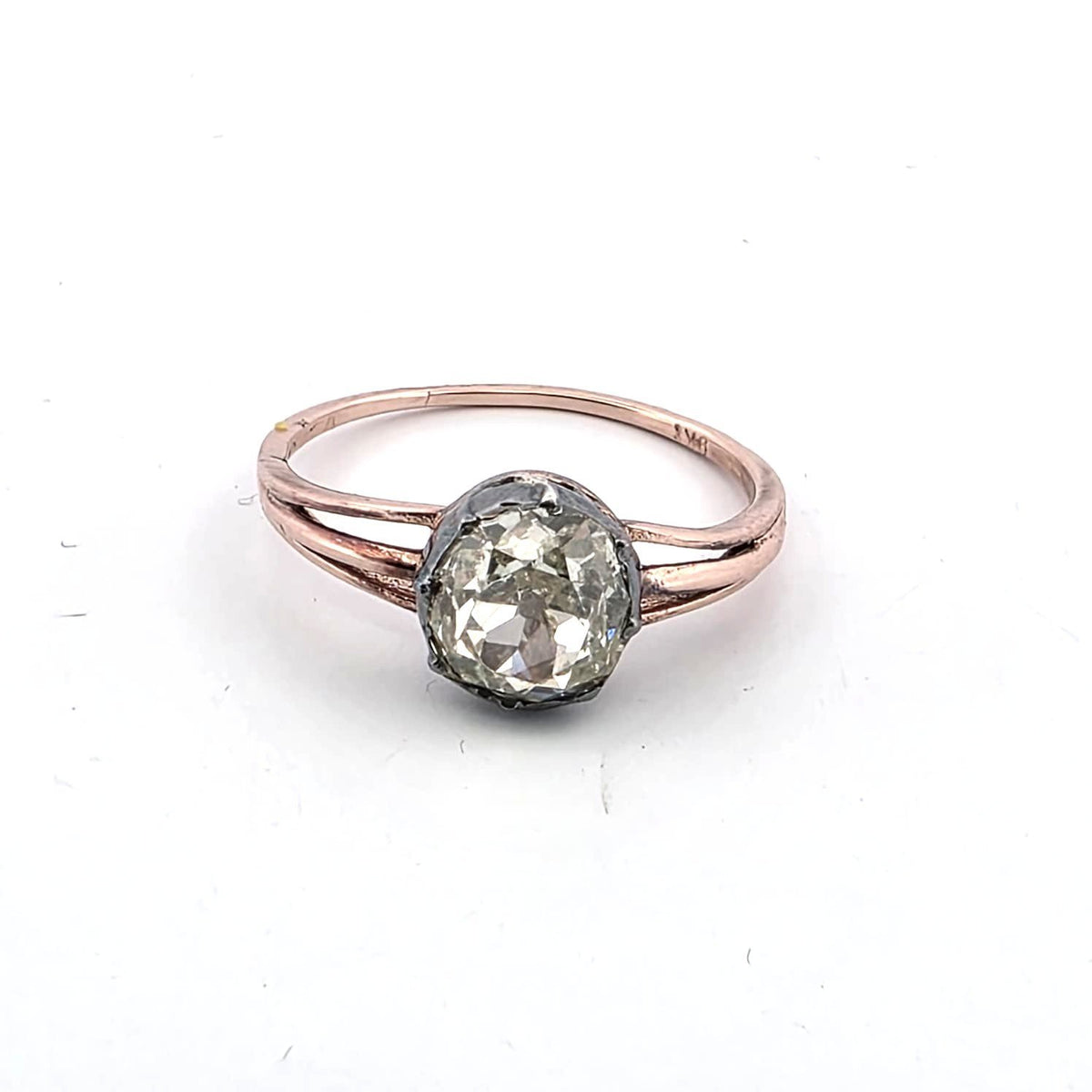 Bague Solitaire en or rose, argent et diamant