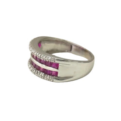 White Gold Band Ring with Rubies and Diamonds