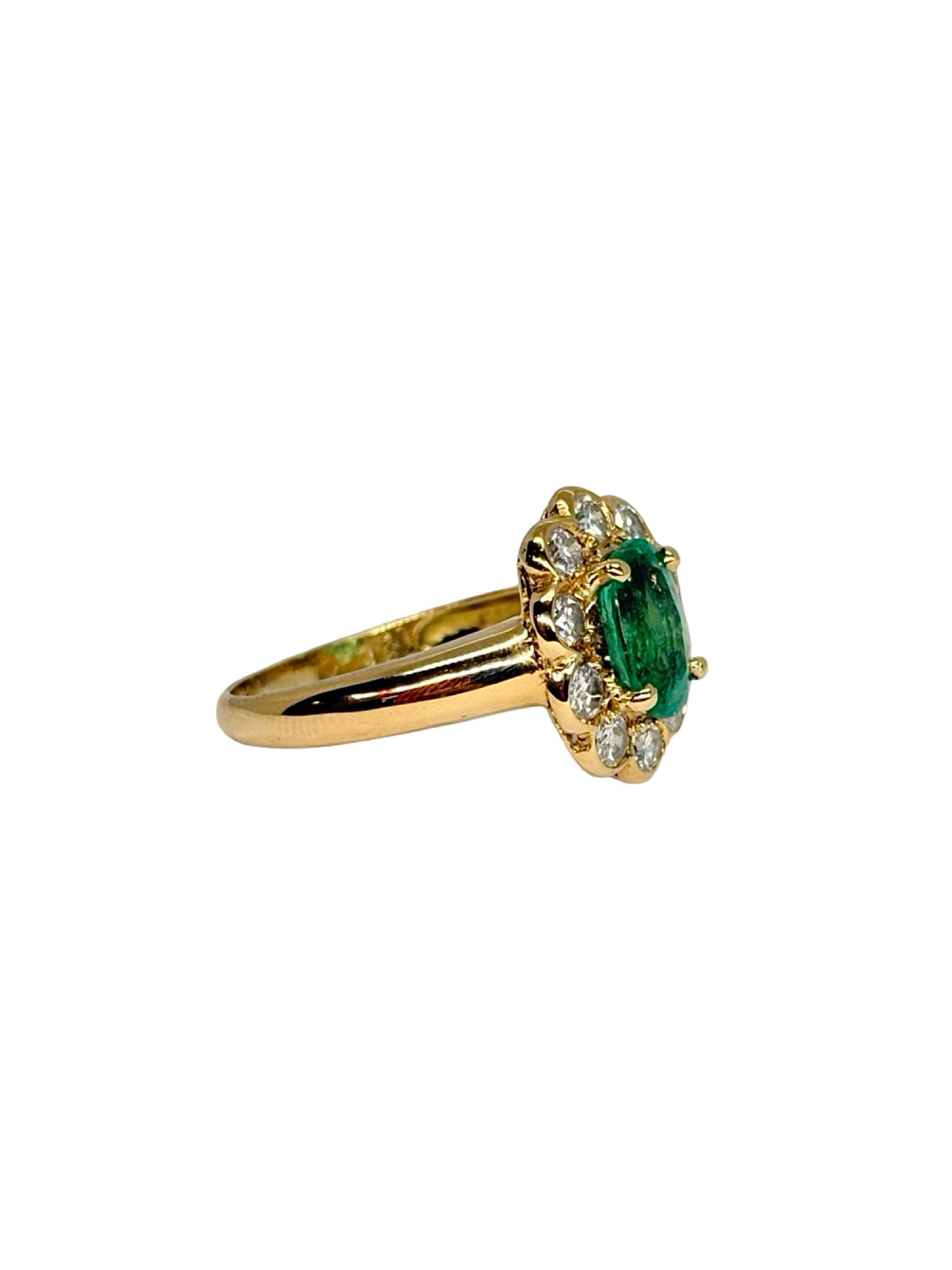Bague Marguerite en or jaune, émeraude et diamants