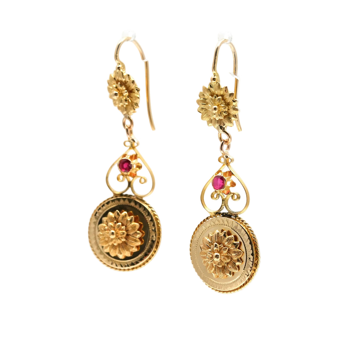 Yellow Gold and Ruby Drop Earrings