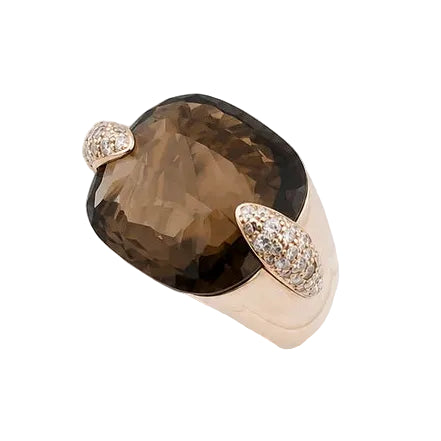 Cocktail Ring in Yellow Gold, Quartz, and Diamonds