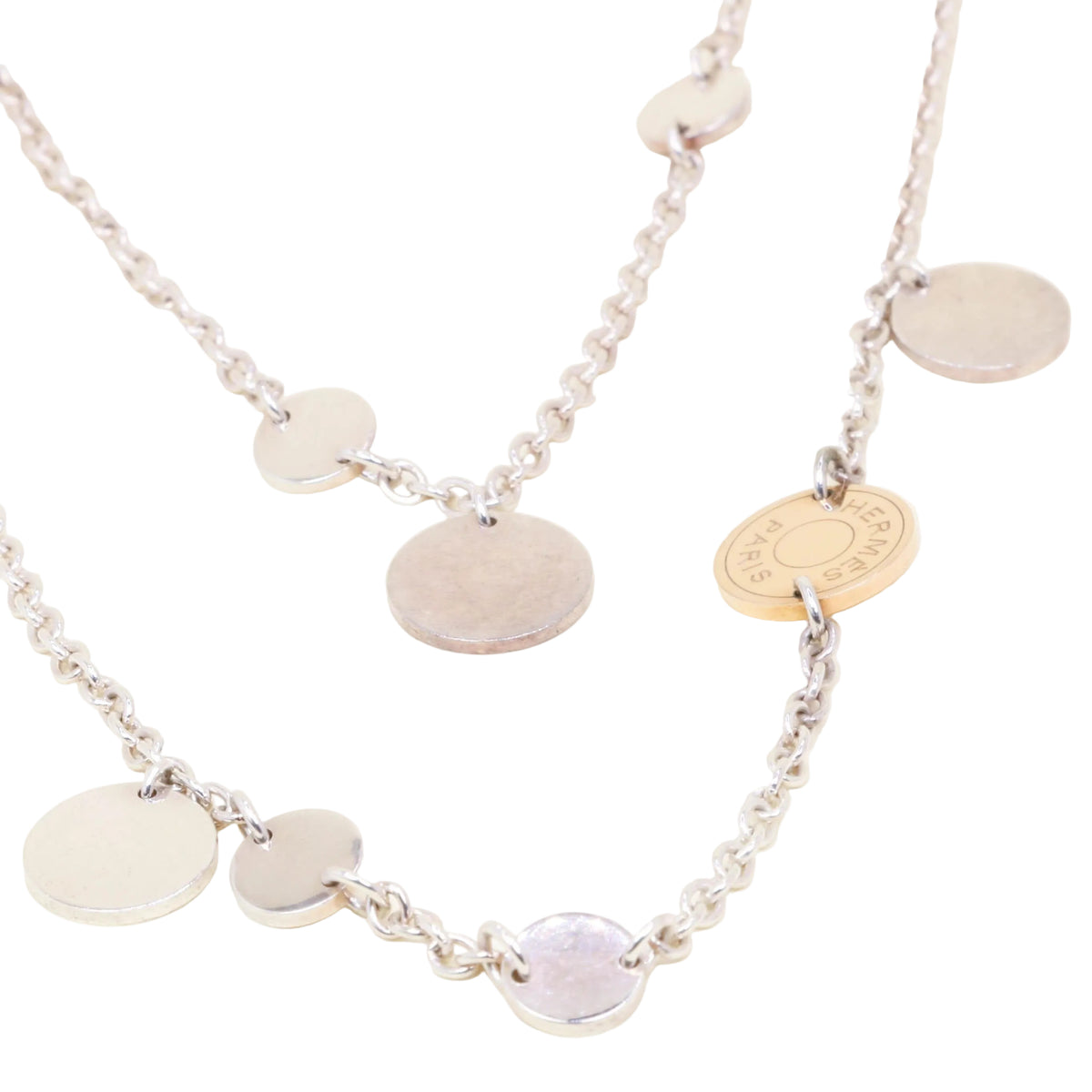 HERMÈS "Ex"Libris" Long Necklace in silver, rose gold, and silver