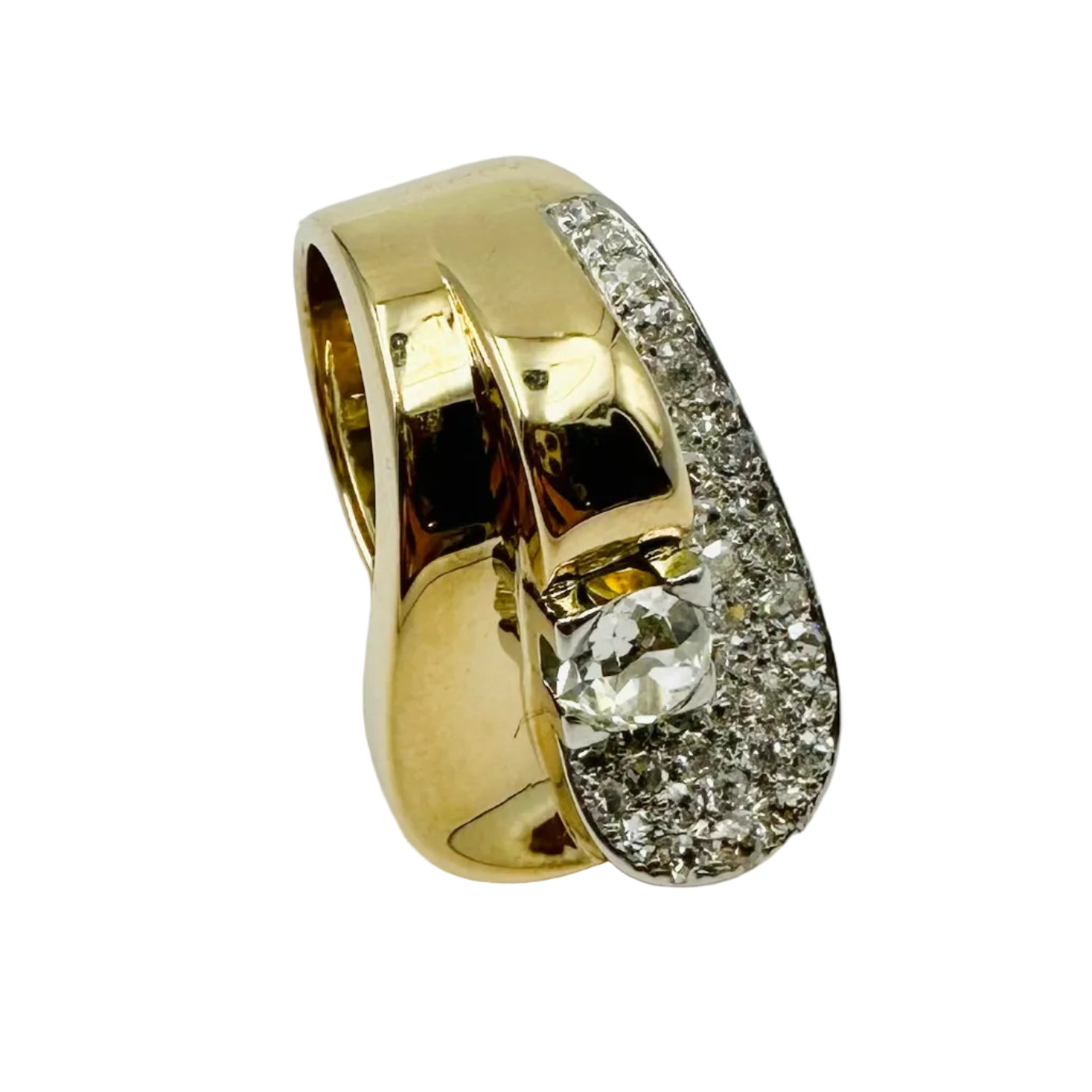 Yellow gold, Platinum and Diamond Pave Ring