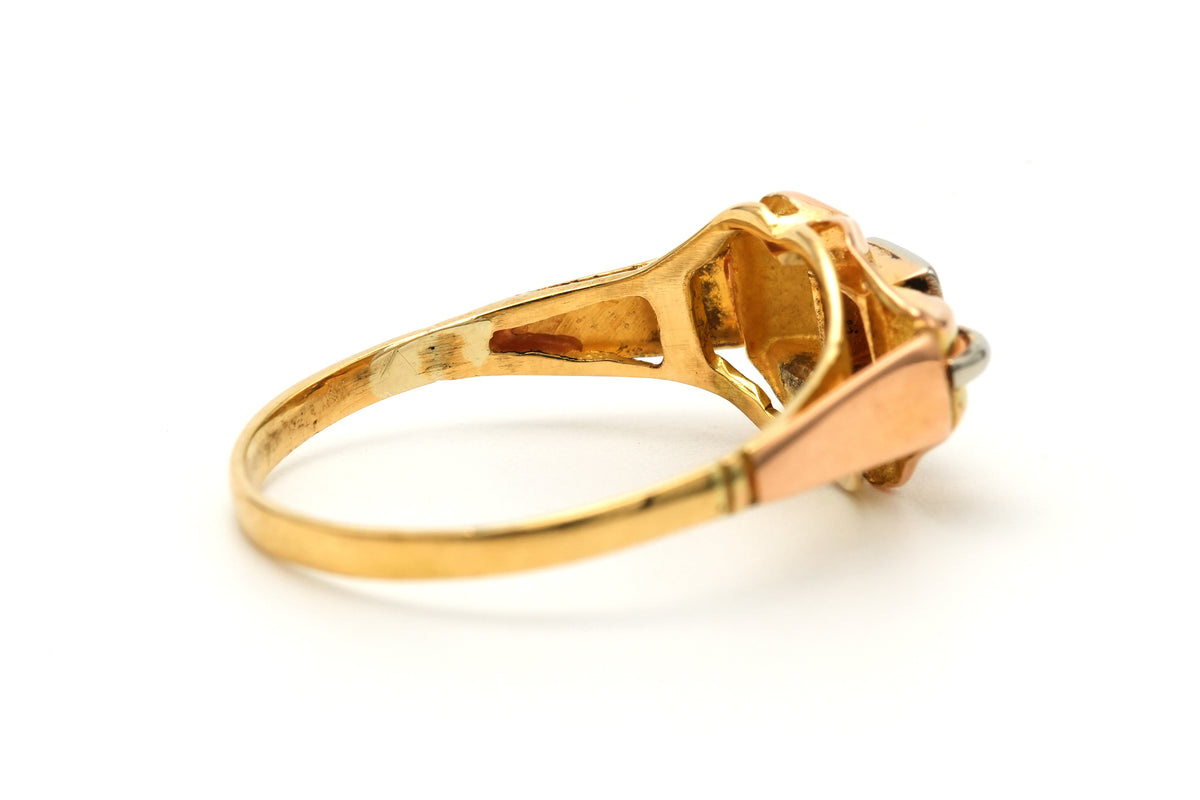 Tank Ring in White Gold, Yellow Gold, and Diamonds