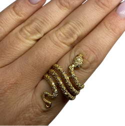18K Gold Snake Ring with Diamonds (Size 55)