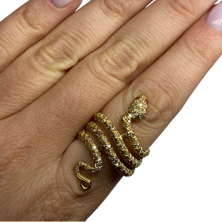 18K Gold Snake Ring with Diamonds (Size 55)