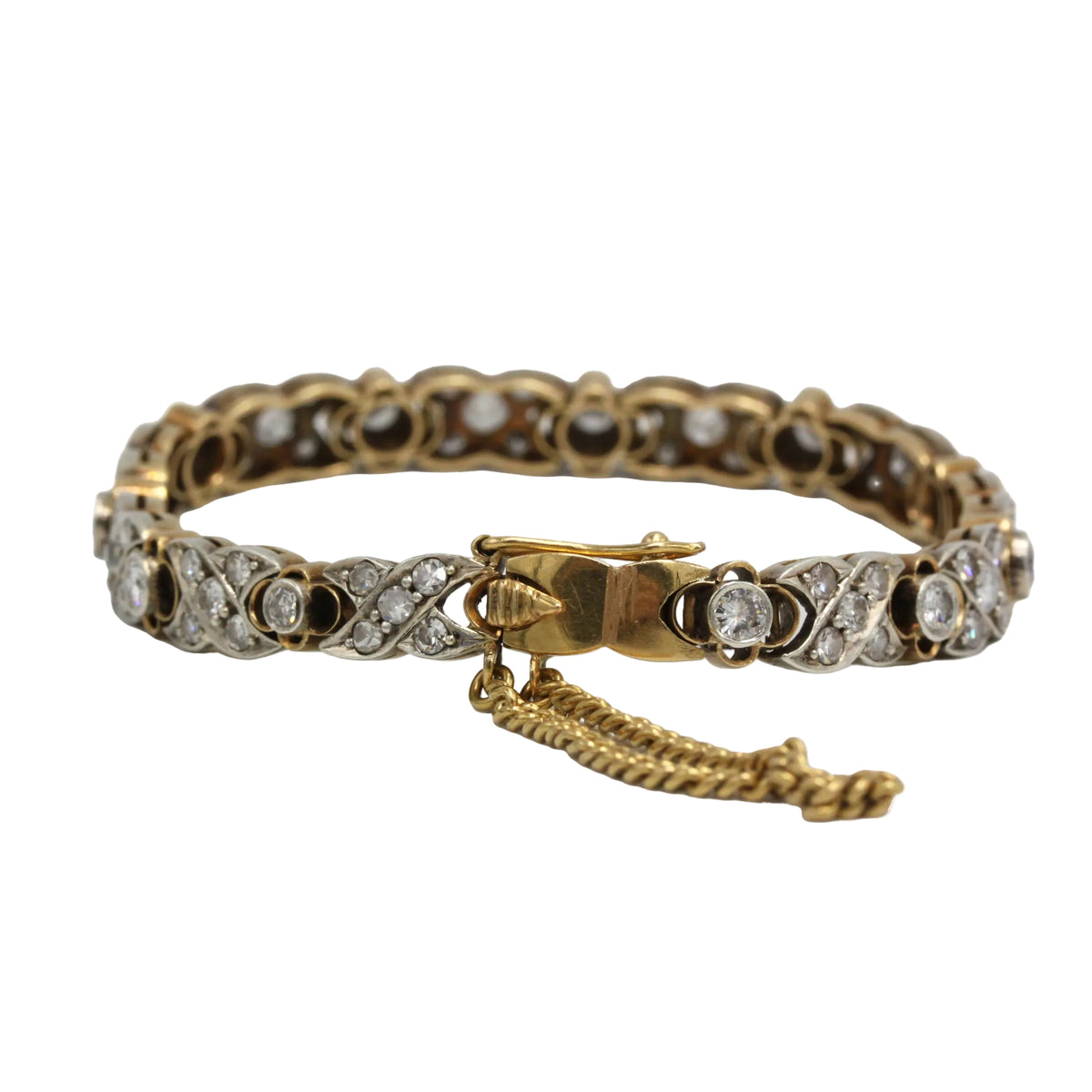 "Ligne" Bracelet in Yellow Gold, Silver, and Diamonds
