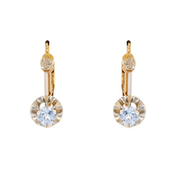 Lever-back earrings in yellow gold, Platinum, and aquamarines