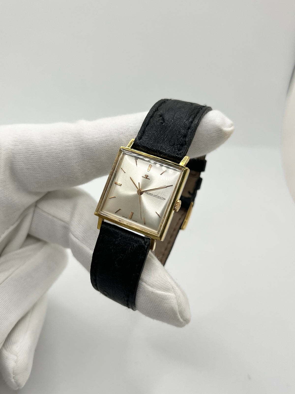 JAEGER-LECOULTRE "Vintage Carrée" Watch in Gold-plated, Silver, Steel, and Leather