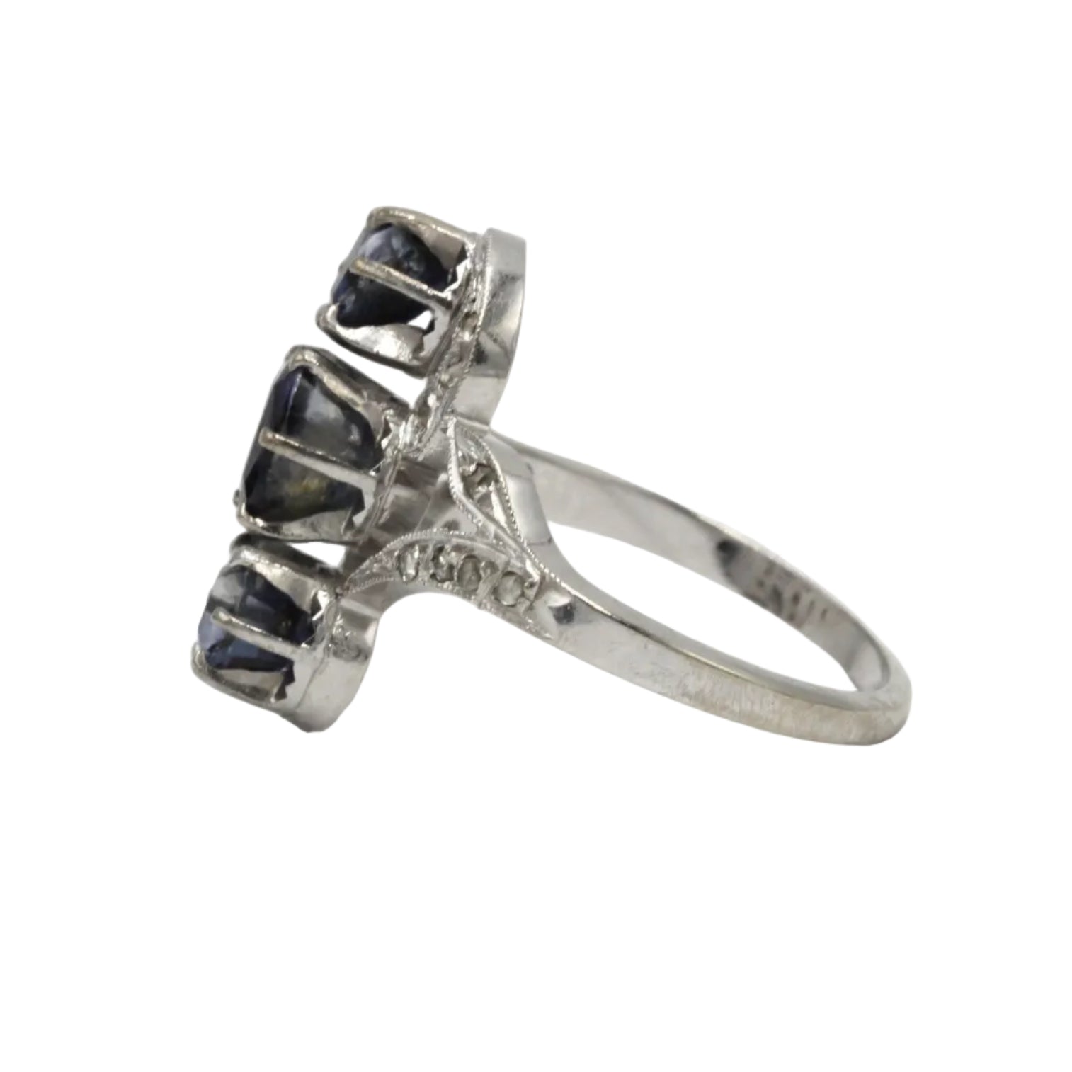 Trilogy Ring in White Gold, Sapphires, and Diamonds