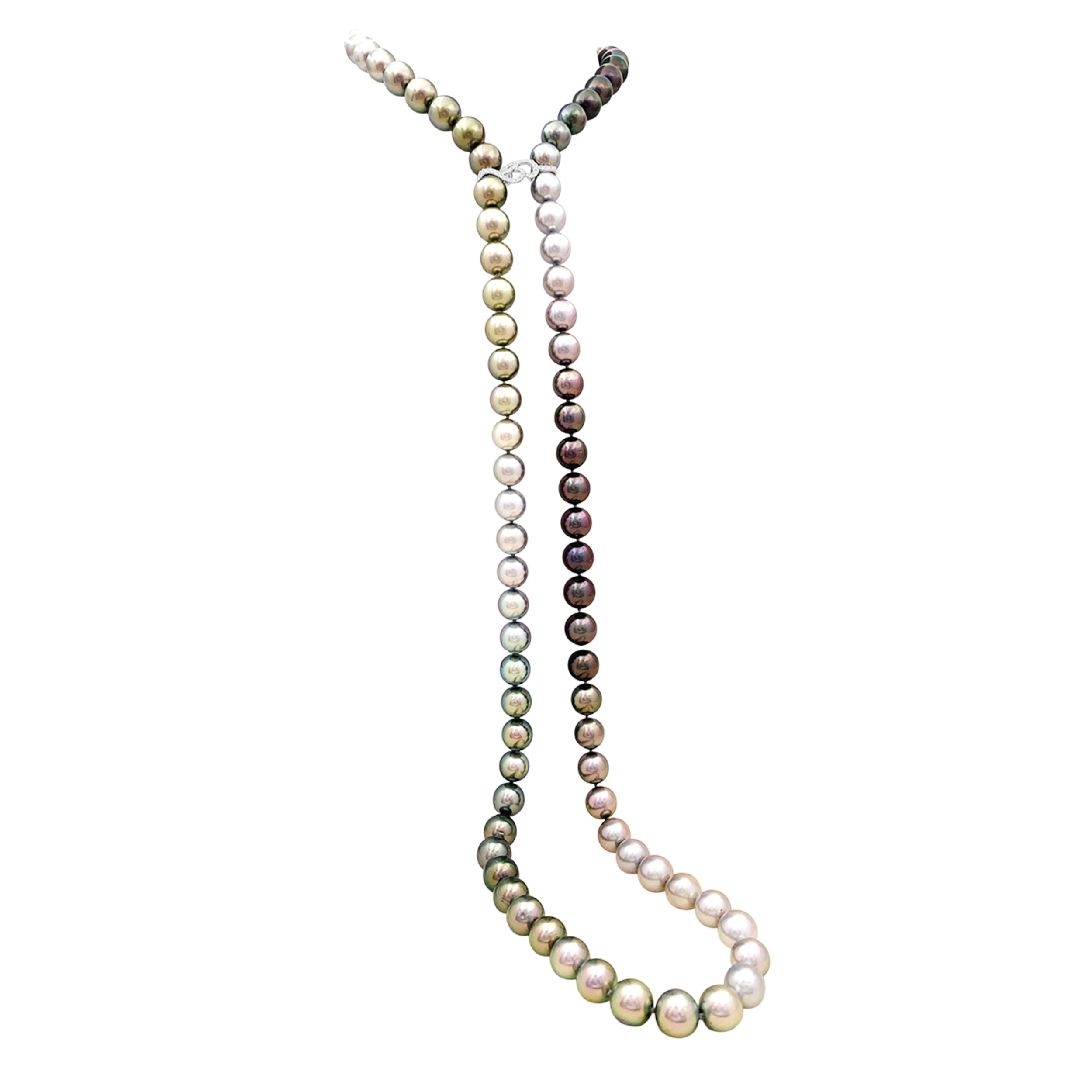 Sautoir perles de Tahiti, or blanc et diamants.